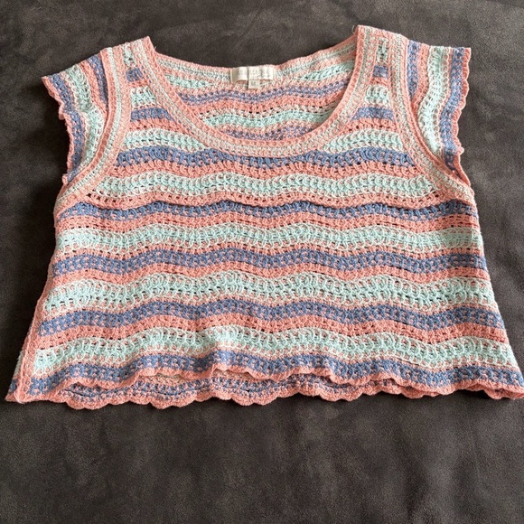 Rebellion Tops - Rebellion Crochet Knit Tank Top Boho Festival Pastel Size M